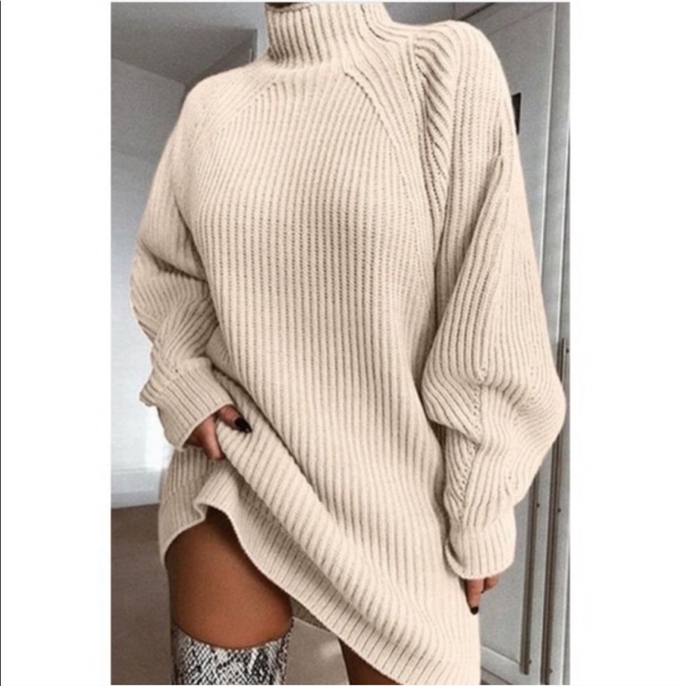 Beige Chunky Knit Sweater Dress